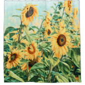 Zonnebloem Veldgele Blauwgroen Florence Design Douchegordijn (Voorkant)