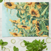 Zonnebloem Veldgele Blauwgroen Florence Design Theedoek (Gevouwen)