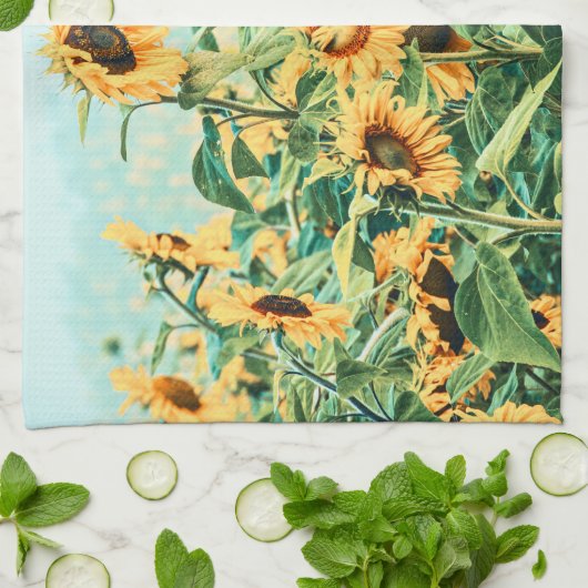 Zonnebloem Veldgele Blauwgroen Florence Design Theedoek (Gevouwen)