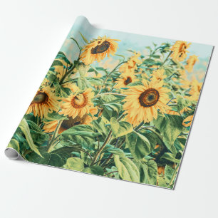 Zonnebloem Veldgele Blauwgroen ontkoppeling Floren Cadeaupapier