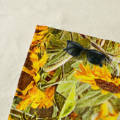 Zonnebloem Veldgele Groene Rustige Vintage Strandlaken (In situ)