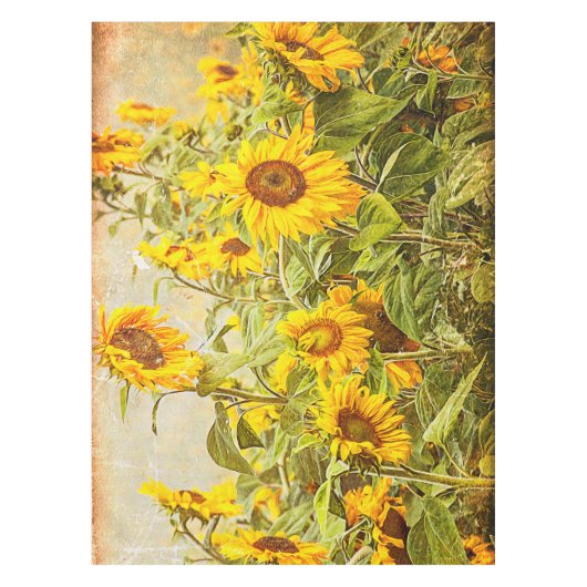 Zonnebloem Veldgele Groene Rustige Vintage Tafelkleed (Voorkant)