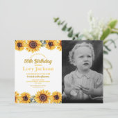 Zonnebloem Verjaardag 50e Bloemen Foto Vrouwen Kaart (Staand voorkant)