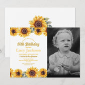 Zonnebloem Verjaardag 50e Bloemen Foto Vrouwen Kaart (Voorkant / Achterkant)