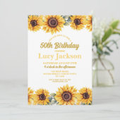 Zonnebloem Verjaardag 50e Bloemen Witte Vrouwen Kaart (Staand voorkant)