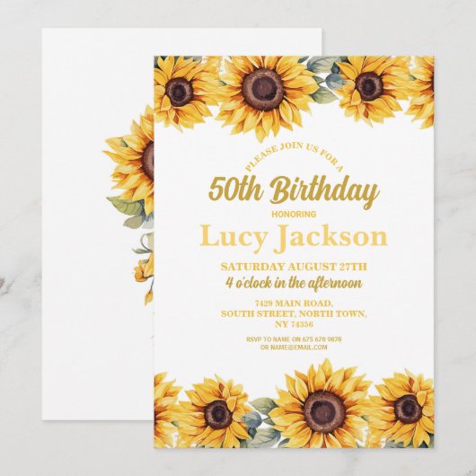 Zonnebloem Verjaardag 50e Bloemen Witte Vrouwen Kaart (Voorkant / Achterkant)
