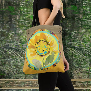 Zonnebloem Verjaardag Meisje Geel Zwart Tote Bag