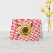 zonnebloem - verjaardag op rode en witte gingham kaart (Gele Bloem)
