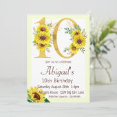 Zonnebloem Verjaardag Uitnodiging, 10e Verjaardag Kaart (Staand voorkant)