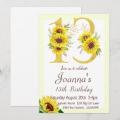 Zonnebloem Verjaardag Uitnodiging, 13e Verjaardag Kaart (Voorkant / Achterkant)