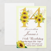 Zonnebloem Verjaardag Uitnodiging, 14e Verjaardag Kaart (Voorkant / Achterkant)