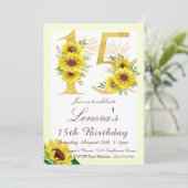 Zonnebloem Verjaardag Uitnodiging, 15e Verjaardag Kaart (Staand voorkant)