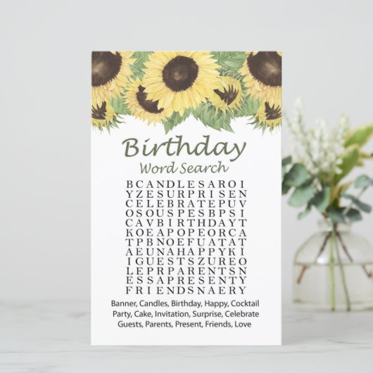 Zonnebloem Verjaardagenzoekspel (Staand voorkant)
