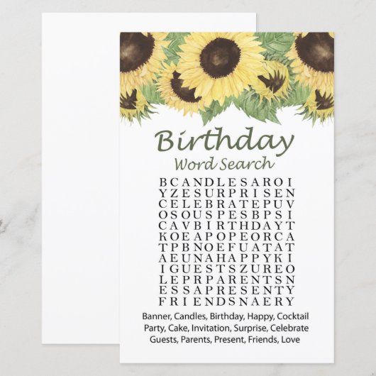 Zonnebloem Verjaardagenzoekspel (Voorkant / Achterkant)