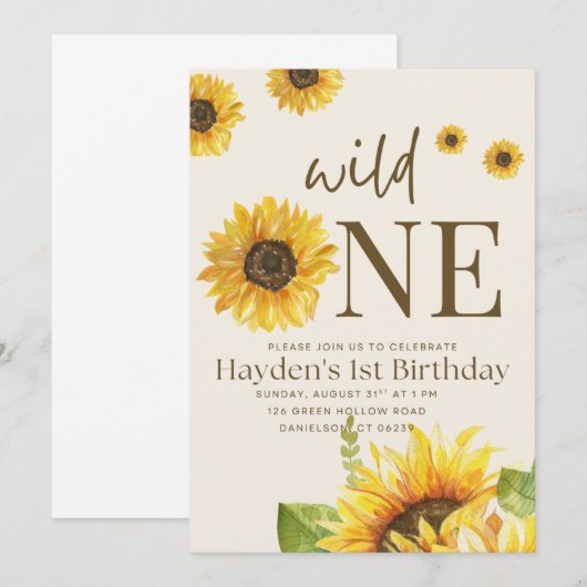 Zonnebloem verjaardagsfeestje uitnodiging (Voorkant / Achterkant)