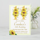 Zonnebloem verjaardagsuitnodiging, 11e verjaardag kaart (Staand voorkant)