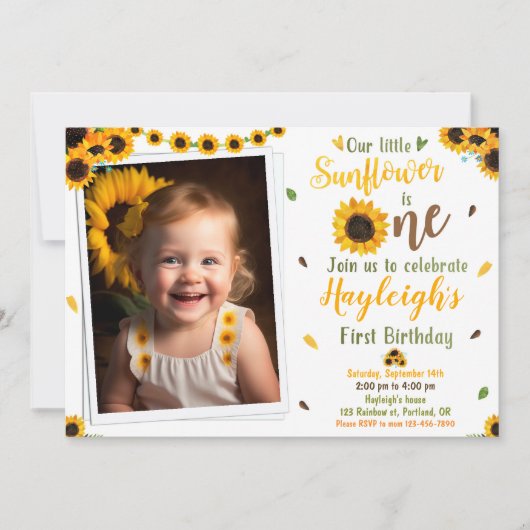 Zonnebloem verjaardagsuitnodiging Foto Eerste verj Kaart (Voorkant)