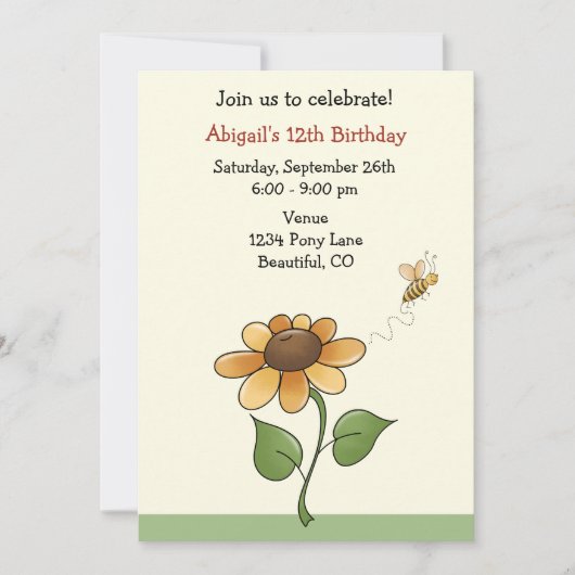 Zonnebloem verjaardagsuitnodiging voor meisjes kaart (Voorkant)