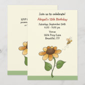 Zonnebloem verjaardagsuitnodiging voor meisjes kaart (Voorkant / Achterkant)