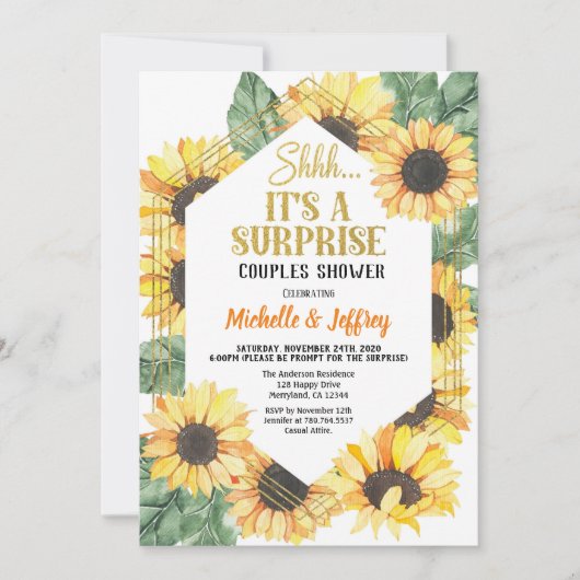 Zonnebloem verrassingsfeest koppel bruisfeest kaart (Voorkant)