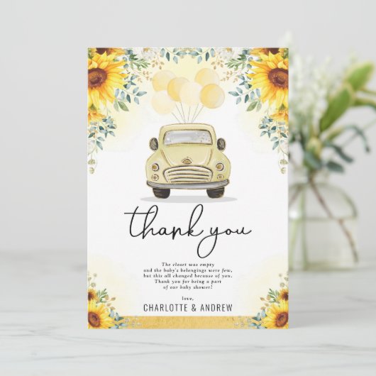 Zonnebloem, vers, met quarantaine-Baby shower Bedankkaart (Staand voorkant)