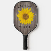 Zonnebloem versleten grijs hout naam pickleball paddle (Achterkant)