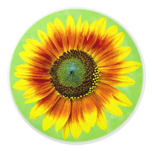 Zonnebloem Vette Floral Geel en Groene Bloem Keramische Knop (Voorkant)