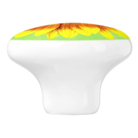 Zonnebloem Vette Floral Geel en Groene Bloem Keramische Knop (Zijkant)