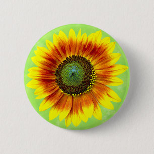 Zonnebloem Vette Floral Geel en Groene Bloem Ronde Button 5,7 Cm