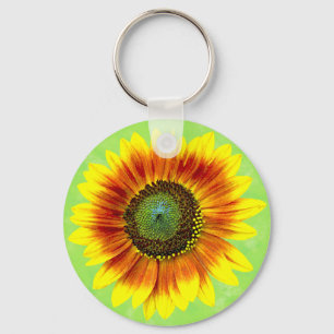 Zonnebloem Vette Floral Geel en Groene Bloem Sleutelhanger