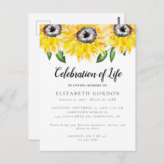 Zonnebloem Viering van de begrafenis van het leven Briefkaart (Voorkant / Achterkant)
