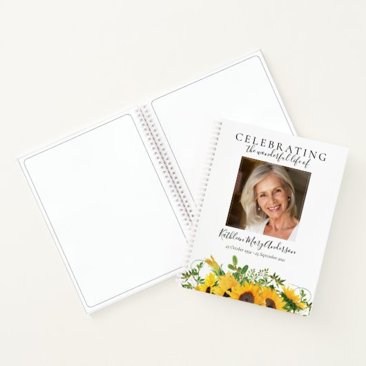 Zonnebloem Viering van het Leven Funeral Guest Boo Notitieboek (Binnen)
