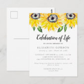 Zonnebloem viering van het leven rouwkaart briefkaart (Voorkant / Achterkant)