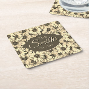 Zonnebloem Vintage Charme Sepia Toon Papier Coaste Kartonnen Onderzetters