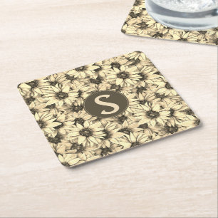 Zonnebloem Vintage Charme Sepia Toon Papier Coaste Kartonnen Onderzetters