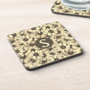 Zonnebloem Vintage Charme Sepia Toon Plastic Onder Bier Onderzetter
