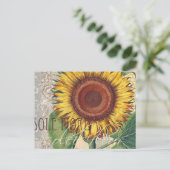 Zonnebloem Vintage Damask Flower Art Briefkaart (Staand voorkant)