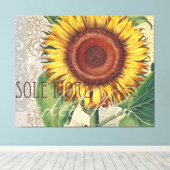 Zonnebloem Vintage Damask Flower Art Canvas Afdruk (Insitu (Houten vloer))