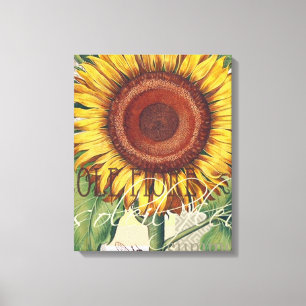 Zonnebloem Vintage Damask Flower Art Canvas Afdruk