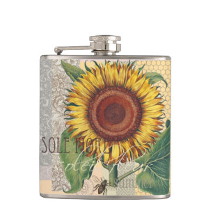 Zonnebloem Vintage Damask Flower Art Heupfles