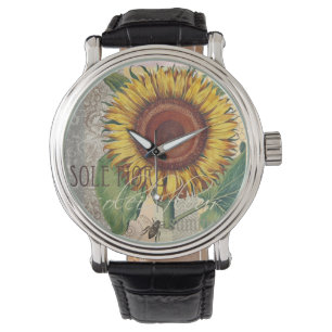 Zonnebloem Vintage Damask Flower Art Horloge