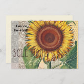 Zonnebloem Vintage Damask Flower Art Kaart (Voorkant / Achterkant)