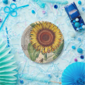 Zonnebloem Vintage Damask Flower Art Papieren Bordje (Feest)