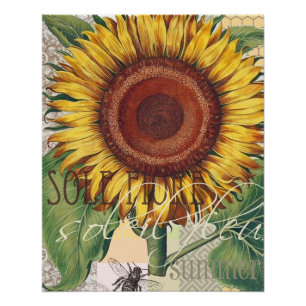 Zonnebloem Vintage Damask Flower Art Poster