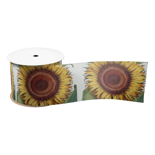 Zonnebloem Vintage Damask Flower Art Satijnen Lint (Spoel)
