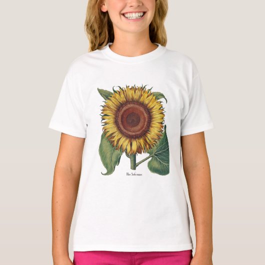 Zonnebloem Vintage Damask Flower Art T-shirt (Voorkant)