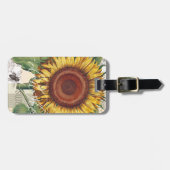 Zonnebloem Vintage Damast Bloem Kunst Bagagelabel (Voorkant horizontaal)