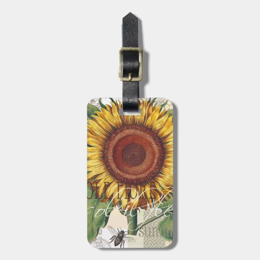 Zonnebloem Vintage Damast Bloem Kunst Bagagelabel (Voorkant verticaal)