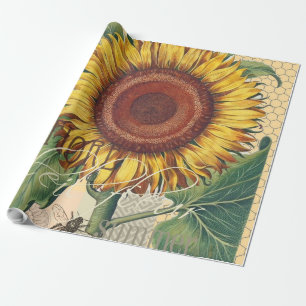 Zonnebloem Vintage Damast Bloem Kunst Cadeaupapier