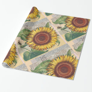 Zonnebloem Vintage Damast Bloem Kunst Cadeaupapier